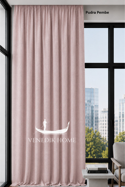 venedik home Κουρτίνα φόντου από λινό Milas σε ροζ απόχρωση σε σκόνη (ΧΩΡΙΣ Π...