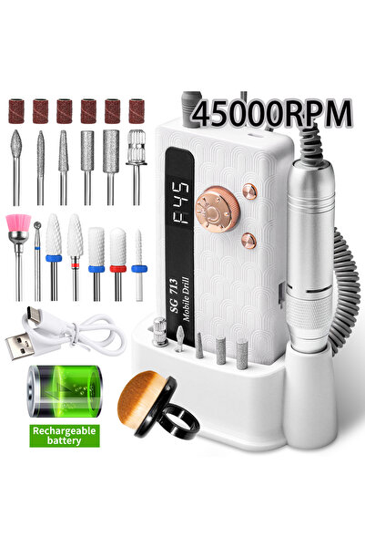 Choice1 45000RPM-White Set 35000/45000RPM Rechargeable Nail Drill Machine Pro...