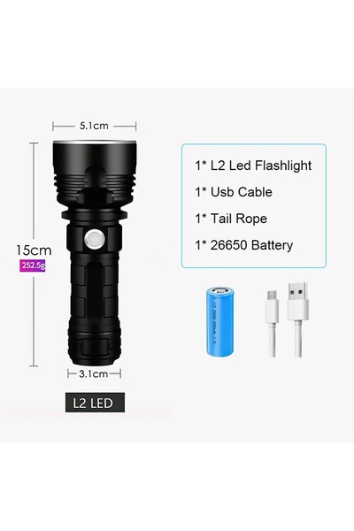 Choice L2-With Battery High Power XHP70 LED Flashlight Tactical Torch USB Rec...