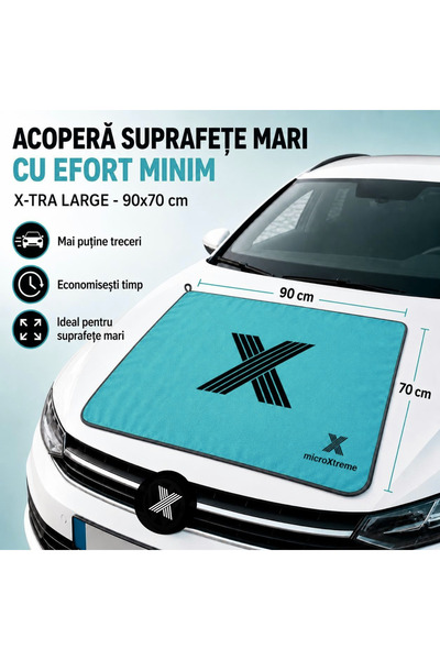 microXtreme Prosop Uscare Auto Profesional, 90 × 70 cm, X-DRY Edition, Microfibră Twisted Loop Premium, Super absorbant, Fără urme si scame, Turcoaz