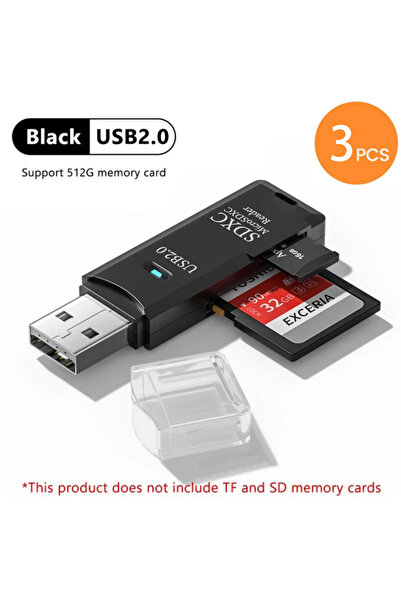 Choice 3pcs Black2.0 2-in-1 Multi Functional USB 3.0 Card ReaderMiniSD TFMemo...
