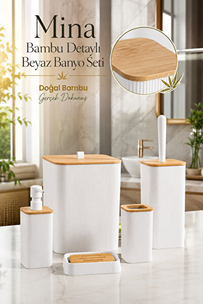 Store مجموعة الحمام HGY Home Real Bamboo Detailed Mina Square White المكونة م...