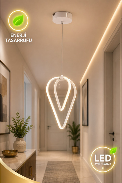 ANGDESİGN Kalp Ledli Avize -BEYAZ •• Led Avize Salon Avize Tavan Avizesi Mode...