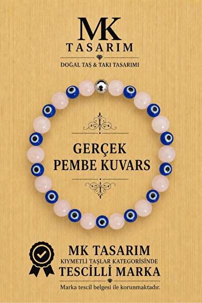 MK tasarım سوار من حجر الكوارتز الوردي الحقيقي - MKT.1.101.61 سوار مريح وملطف...