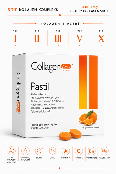 Collagen Forte Platinum 5 Tip Kolajen 2000mg X 30 Emilebilen Pastil, Biotin, ...