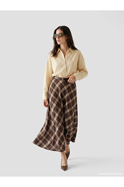 LC Waikiki Original Beli Zippered Plaid A-Line Skirt