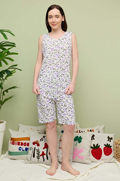 Fulla Moda Ärmelloses Capri-Pyjama-Set in Übergröße mit Schmetterlings- und B...