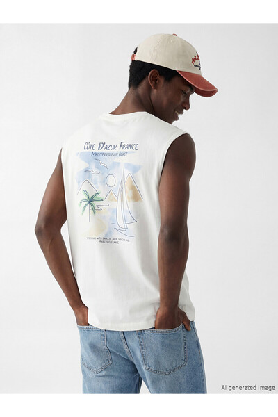 LC Waikiki Trendlucky Men's Sleeveless T-Shirt with Oval Collar and Printed D...