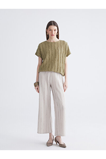 LC Waikiki Trendlucky Women's Textured Trousers with Elastic Waist and Differ...