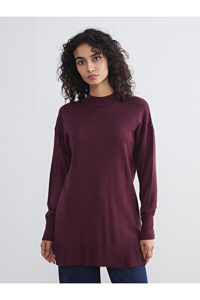 LC Waikiki Nevavm Lcw Modest Burgundy Knitwear Plain Loose & Baggy Women's Tu...