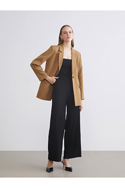 LC Waikiki Lcw Everyday Black Textured Women's Trousers with Elastic Waist