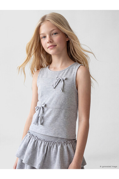 LC Waikiki Trendlucky Girls' Undershirt with Oval Neckline and Bow Detail