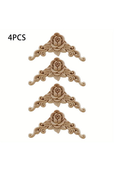 Choice Light yellow 4pcs Natural Floral Wooden Figurines Crafts Wood Carved C...
