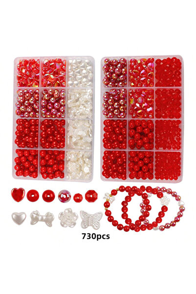 choice2 730pcs-2set 730/400/330pcs Red Cute Assorted Beads Acrylic Aesthetic ...
