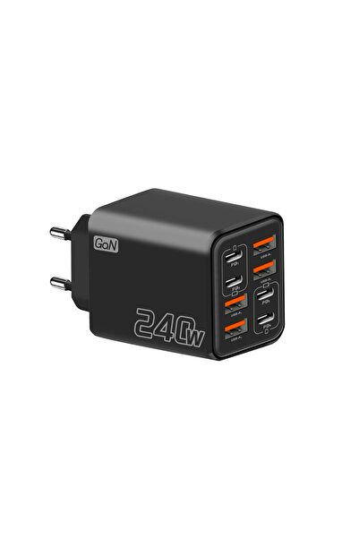 Choice7 شاحن USB-C بتقنية GaN بقوة 240 واط، 8 في 1، أسود اللون، مع قابس أوروب...