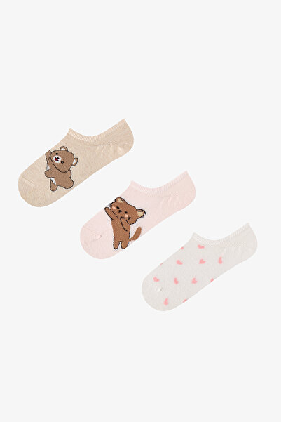 Penti Kahve Pembe Lovely Bear Pamuklu 3 Çift Sneaker Çorap