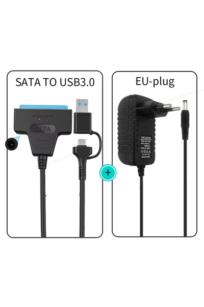 choice2 محول USB 3.0/Type-C إلى SATA مع قابس أوروبي، كابل SATA لأقراص SSD وHD...