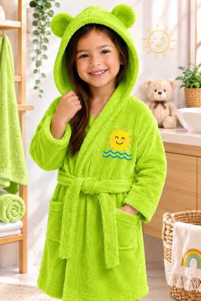Serafina ÇOCUK BORNOZU %100 PAMUK KAPÜŞONLU KULAKLI NAKIŞLI SUNNY