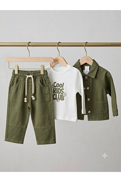 Efemkids 3-Piece Linen Sulfur Baby Set Lace-Up Pants + Printed Long-Sleeved B...