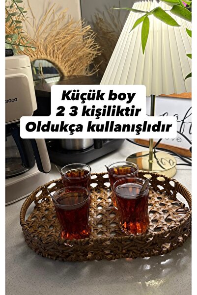 zeynepin dükkanı 1 adet rattan görünümlü kahve çay sunum servis tepsisi