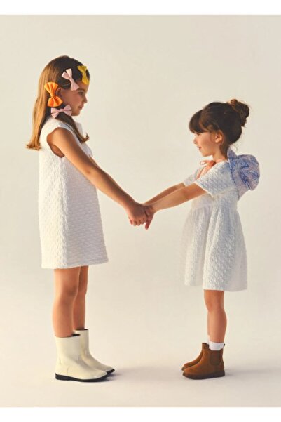 Panço Girl's Embossed Basic Strap Dress 5-12 Years White