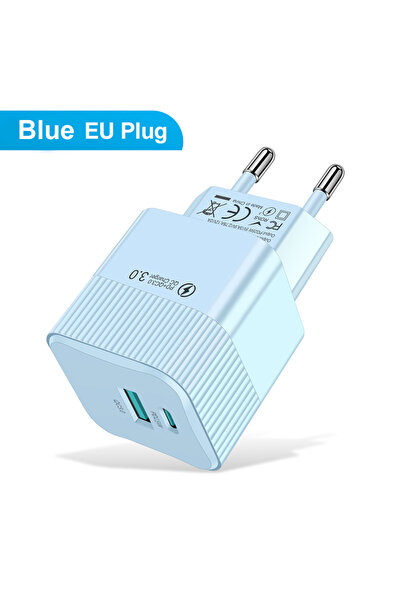 Choice5 316 EU Blue 2 Ports PD 25W USB C Fast Charger KR EU Mini Travel Plug ...