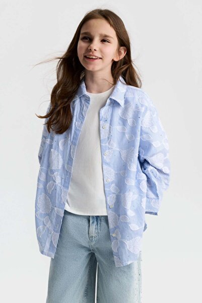 nk kids Nk Girl's Long Sleeve Buttoned Embossed Floral Patterned Shirt 8-14 Y...