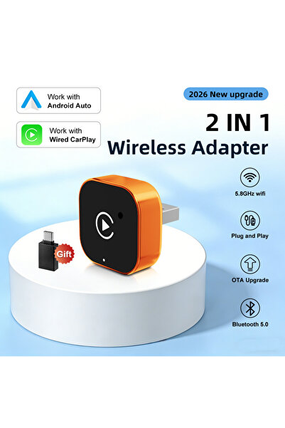 choice2 U10-2 Orange 2026 NEWEST Wireless CarPlay Adapter 2-in-1 Wired to Wir...