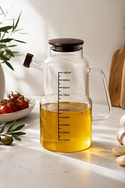 Porsima Lm-0107 Evora Borosilicate Glass Oil Pot with Lid, Vinegar Pot, Oil D...