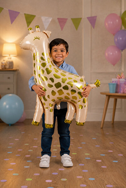 Baloncu Dede Giraffe Foil Balloon 86 cm Gold Safari Party Baby Birthday Decor...