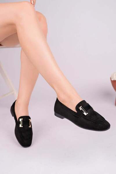 Nesil Shoes حذاء باليه نسائي من Gabbel 305 مصنوع من الجلد السويدي الأسود والأ...
