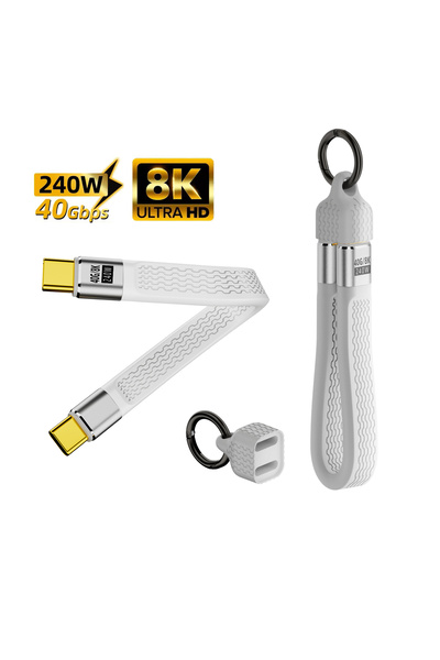 Choice1 WHITE Portable Keychain USB C Data Cable PD240W 5A Type C Fast Chargi...