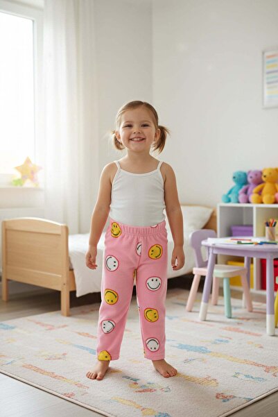 Fulla Moda Gülen Yüz Desenli Polar Unisex Çocuk Pijama Altı