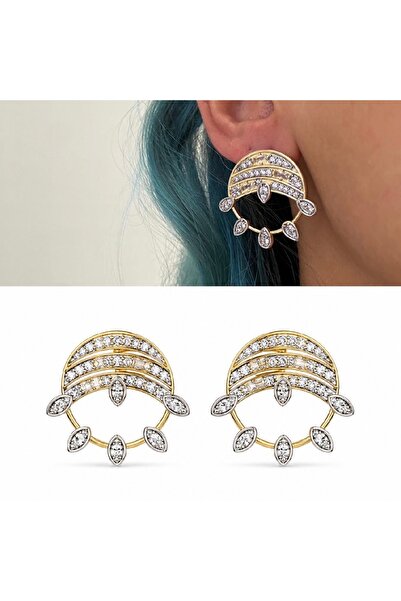 Merishe Jewerly أقراط من الفولاذ المقاوم للصدأ مرصعة بخمسة أحجار من الزركون ب...
