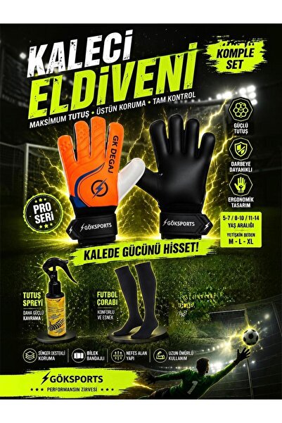 Gök Sports Çocuk Kaleci Eldiveni Goalkeeper Gloves Bilek Bandajlı Tutuş Sprey...