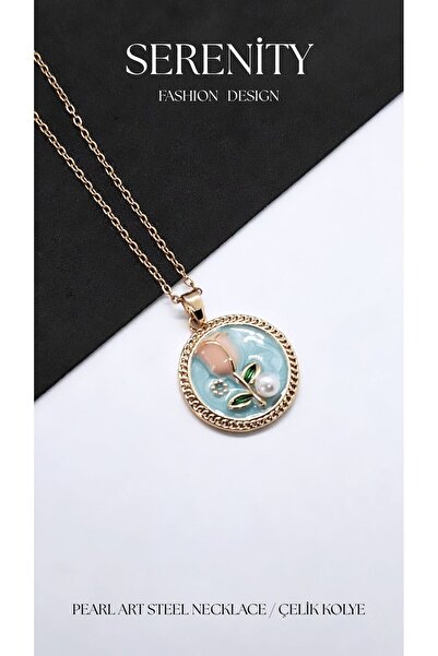 Serenity Colorful Enamel Pearl Art Steel Necklace03