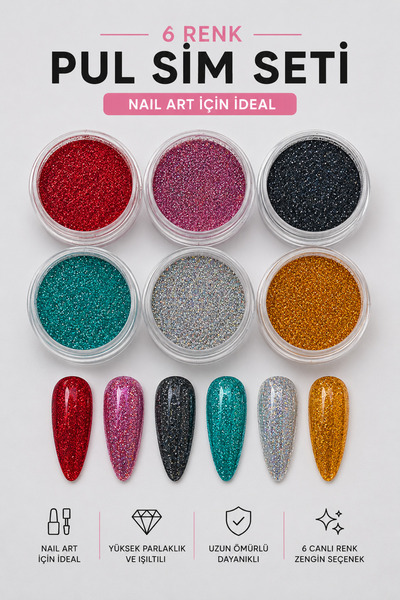 RNK BEAUTY Nail Art Tırnak Süsleme Sedefli Sim Seti 6'lı Renkli