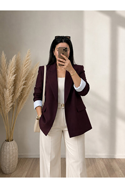 Vizon Collection Çizgi Detaylı Bordo Blazer