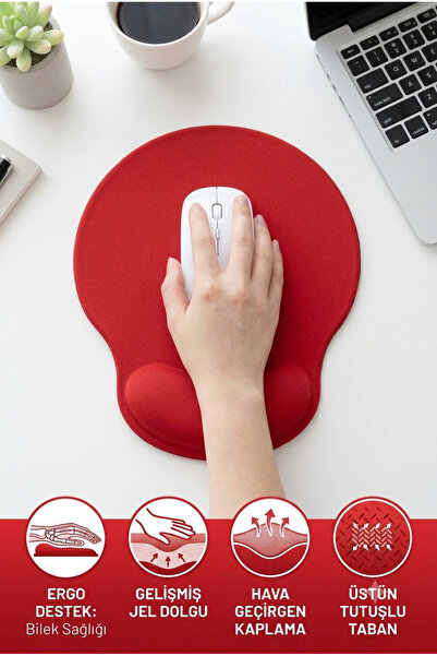 Ankaflex Bilek Destekli Mauseped Bilgisayar Mause Ped Kırmızı Mousepad Mause Fare Altlığı