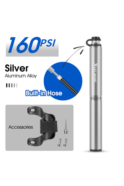 Choice1 مضخة دراجات محمولة من WEST BIKING طراز 0711111، فضية اللون، 160PSI، م...
