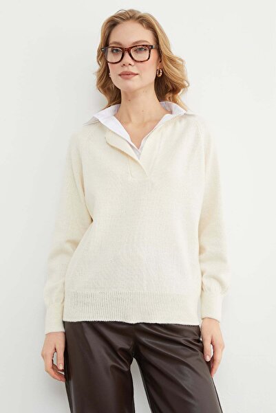 Fulla Moda basic Pulover tricotat cu guler cămașă