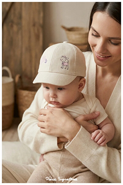 PIECE SIGNATURE Embroidered Baby Hat - 0-18 Months Linen Look Summer Baby Gir...