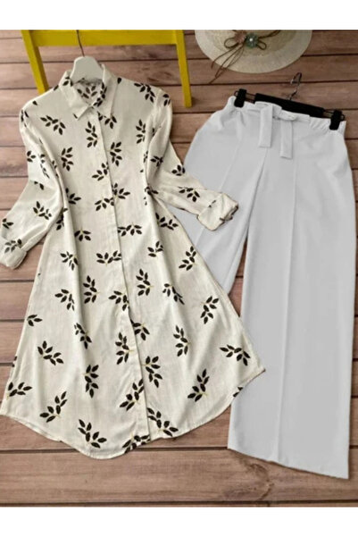 MYSMAR White Rayon Kurti with Lycra Palazzo Set - PMM13741 | White