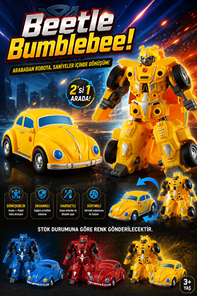 craftivio Beetle 2-in-1 Transformable Robot Car Friction-Moving Toy (Assorted...