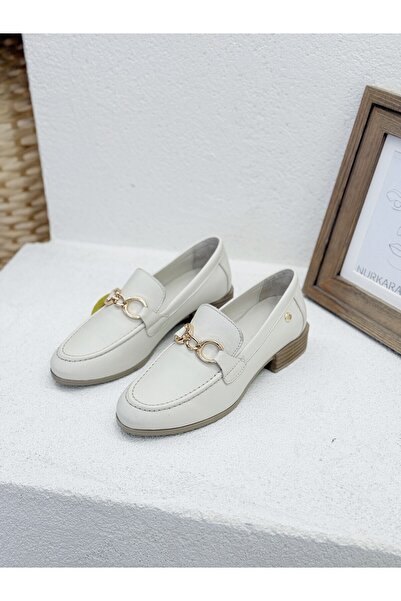 Mammamia D25Ya-3355 Buckle Detail Genuine Leather Loafer Shoes Women