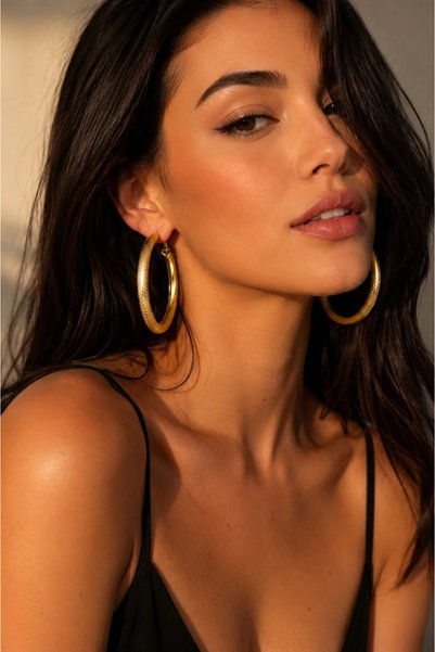 vue Striped Tube Hoop Earrings – Stylish Metal Design Women's Earrings, Modern Accessory Suitable for Daily Wear