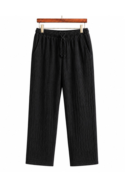 TECHTACT Men's 100% Cotton Muslin Tapered Leg Trousers, Relaxed Fit, Pockets,...