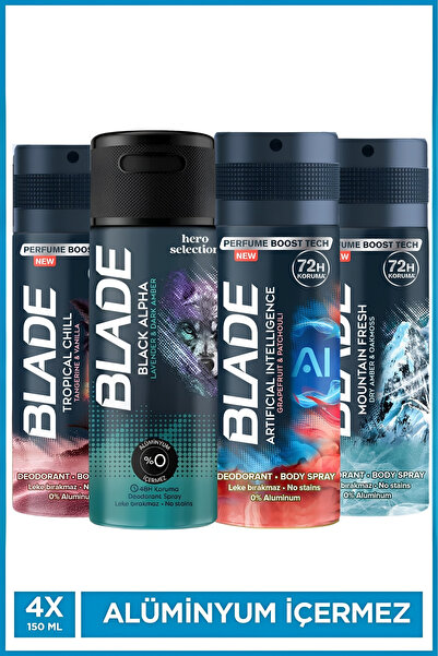 Blade Alüminyumsuz Deodorant Seti 4x150 Ml (Artificial 1.0, Mountain Fresh, T...