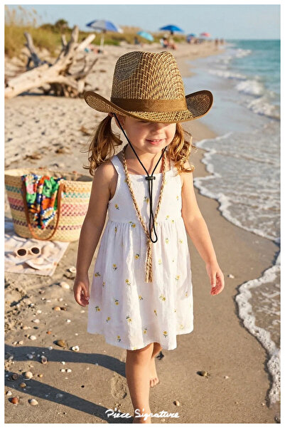 PIECE SIGNATURE Straw Sun Hat for Children (Ages 3-8) (Unisex)
