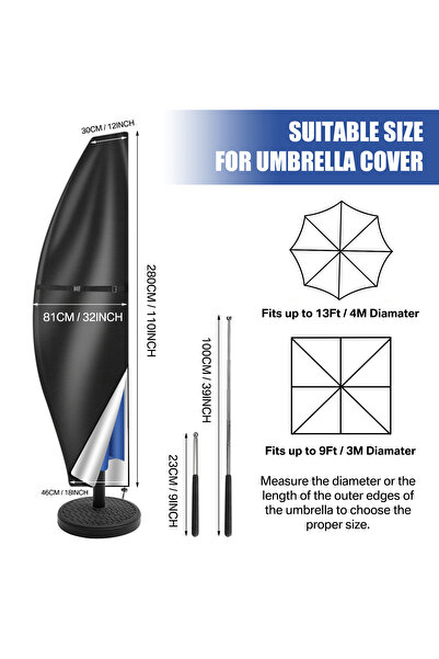 Choice13 Banana 280CM Outdoor Cantilever Umbrella Cover Waterproof Patio Para...